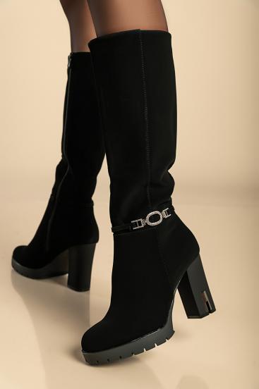 Elegantni škornji z visoko peto, črni
