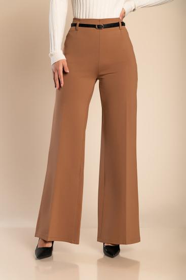 Elegantne dolge hlače z ravnimi hlačnicami, kamelje