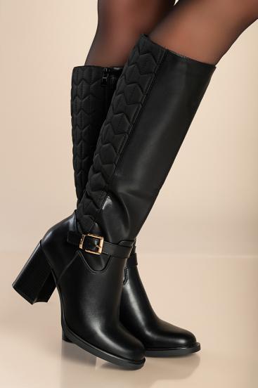 Elegantni škornji s prešitim detajlom, črni