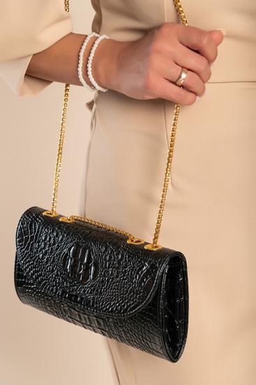 Manjša torbica z vzorcem krokodilje kože, črna