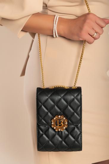 Elegantna manjša ročna torbica s prešitim detajlom, črna