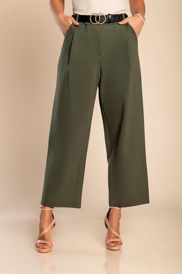 Elegantne hlače z ravnimi hlačnicami, olivne
