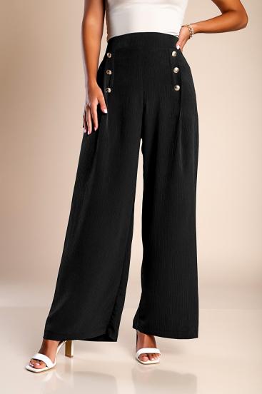 Elegantne dolge hlače z gumbi, črne barve