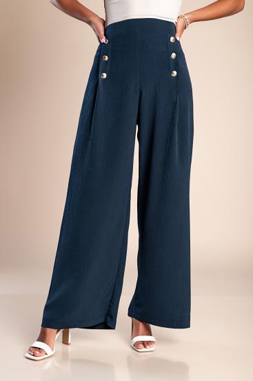 Elegantne dolge hlače z gumbi, temno modre