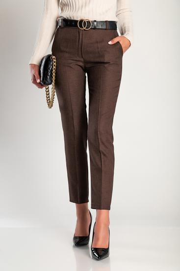 Elegantne dolge hlače z oprijetimi hlačnicami, rjave