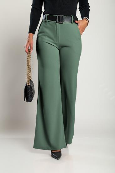 Elegantne dolge hlače s pasom Solarina, olivne