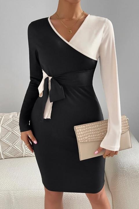 Elegantna obleka v dvobarvni kombinaciji, črno-bela