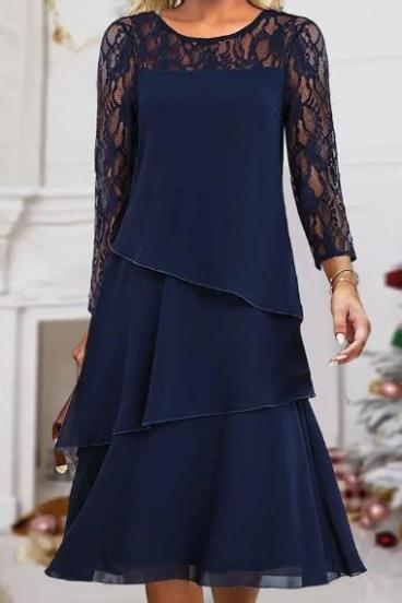 Elegantna obleka s čipko, temno modra