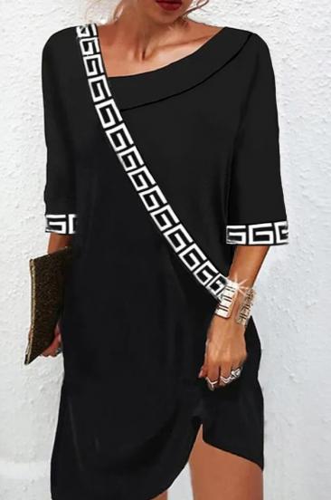 Elegantna obleka z geometrijskim vzorcem, črna