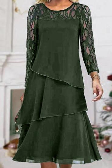 Elegantna obleka s čipko, olivna
