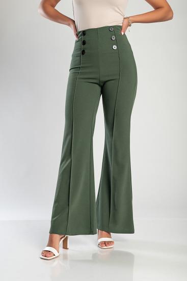 Elegantne dolge hlače z visokim pasom, olivne