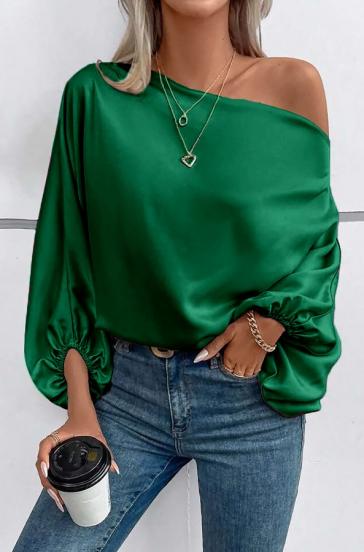 Elegantna bluza z asimetričnim vratnim izrezom, zelena