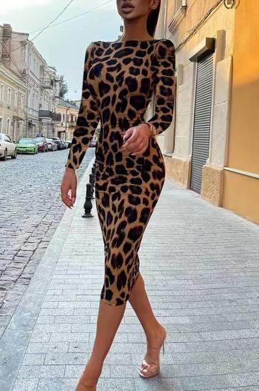 Oprijeta midi obleka z leopardjim potiskom, leopard