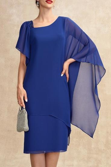 Elegantna midi obleka z bleščicami, modra