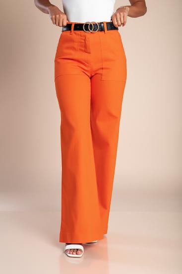 Bombažne hlače s širokimi hlačnicami, oranžne