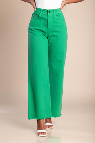 Bombažne hlače s širokimi hlačnicami, zelene
