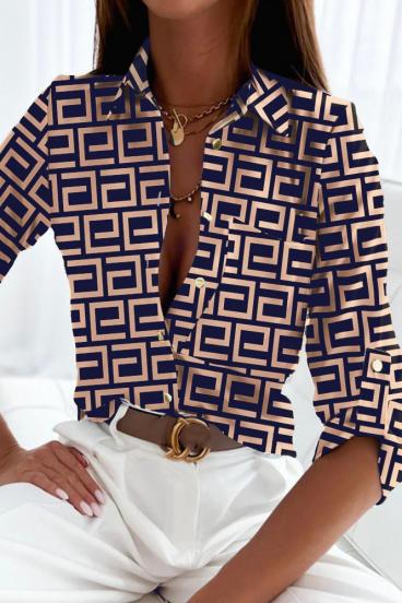 Elegantna bluza z geometrijskim potiskom Lavlenta, bež-modra