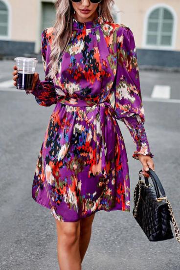 Elegantna mini obleka s potiskom, lila