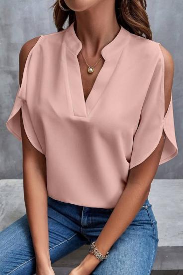 Elegantna ohlapna bluza z "V" izrezom, svetlo roza