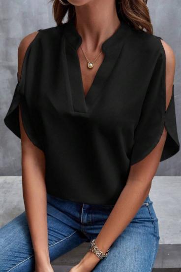Elegantna ohlapna bluza z "V" izrezom, črna