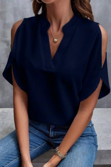 Elegantna ohlapna bluza z "V" izrezom, temno modra