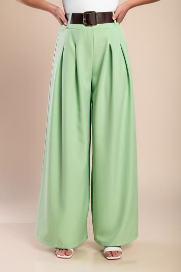 Elegantne dolge hlače s pasom, svetlo zelene
