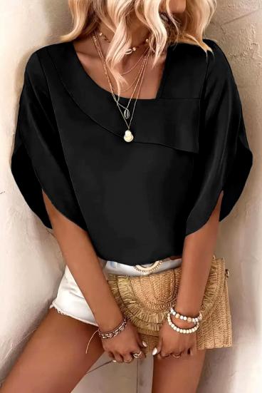 Elegantna ohlapna bluza z asimetričnim izrezom, črna