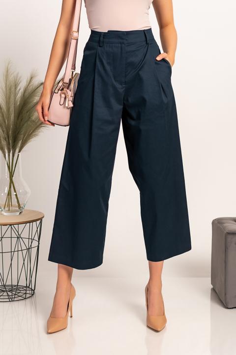 Elegantne hlače s širokimi hlačnicami Mancha, temno modre
