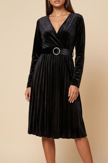 Midi obleka iz imitacije žameta, črna