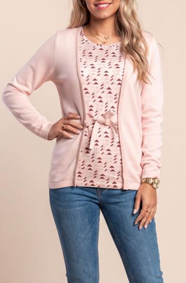 Plus size pulover z okrasno pentljo, svetlo roza