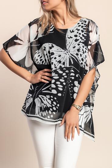 Bluza s potiskom metuljev, črna