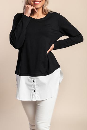 Plus size tunika z dolgimi rokavi, črna/bela