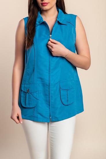 Plus size brezrokavnik z zadrgo, moder