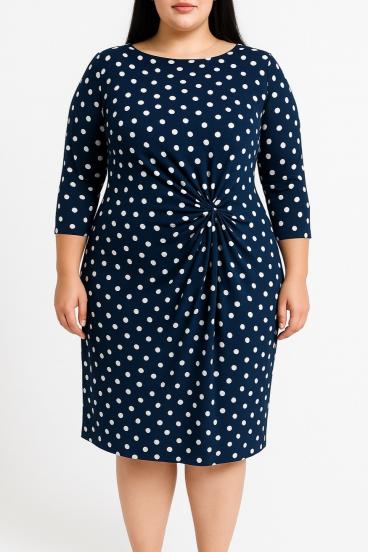 Plus size obleka s potiskom pik, temno modra