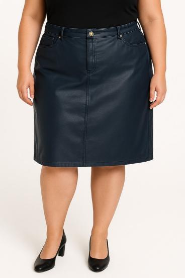 Plus size usnjeno mini krilo, temno modro