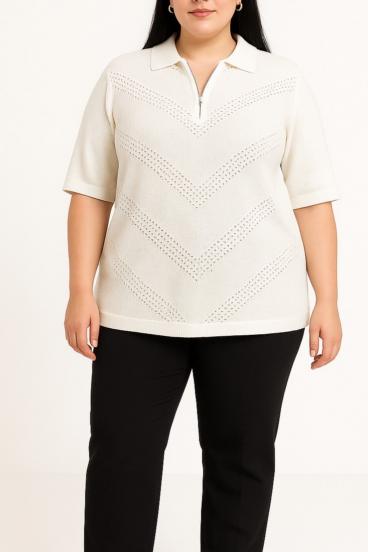 Plus size pletena majica, bel