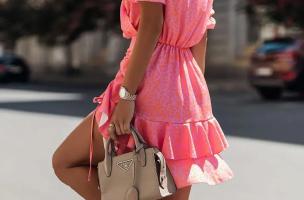 Elegantna mini obleka  s potiskom Tamba, roza