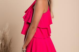 Elegantna mini obleka z volani Liona, roza