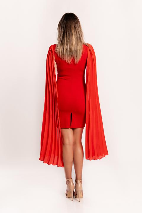 Elegantna mini obleka oprijetega kroja s plisiranimi rokavi Marseila, rdeča