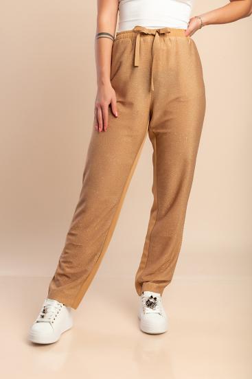 Plus size hlače z elastičnim pasom, kamelje