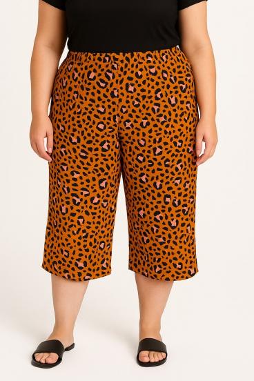 Plus size hlače s potiskom, rjave