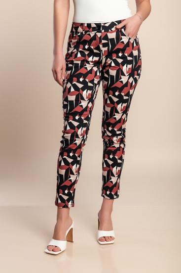 Plus size bombažne hlače s potiskom, bordo