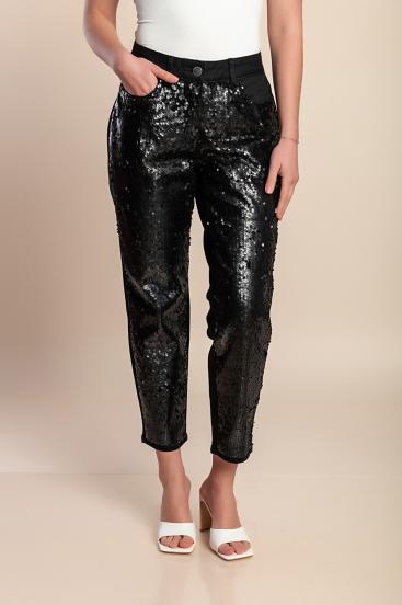 Plus size 7/8 hlače z bleščicami, črne