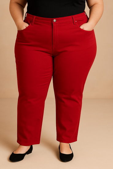 Plus size bombažne hlače, bordo