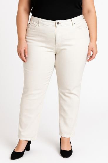 Plus size bombažne hlače, bež
