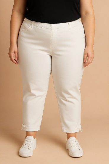 Plus size bombažne hlače, bele