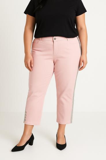 Plus size bombažne hlače, roza