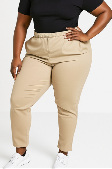 Plus size bombažne hlače, olivne