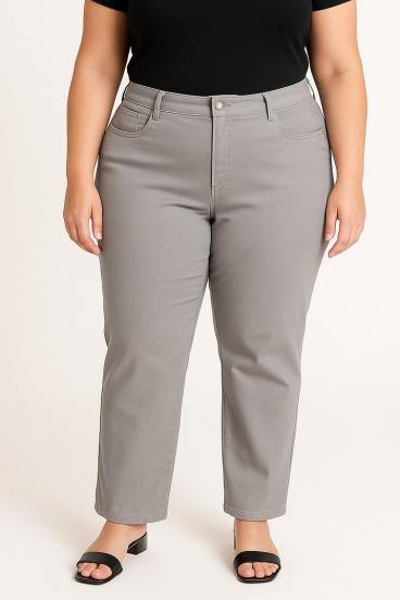 Plus size bombažne hlače, sive