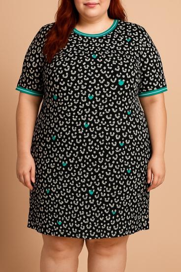 Plus size obleka s potiskom, črna